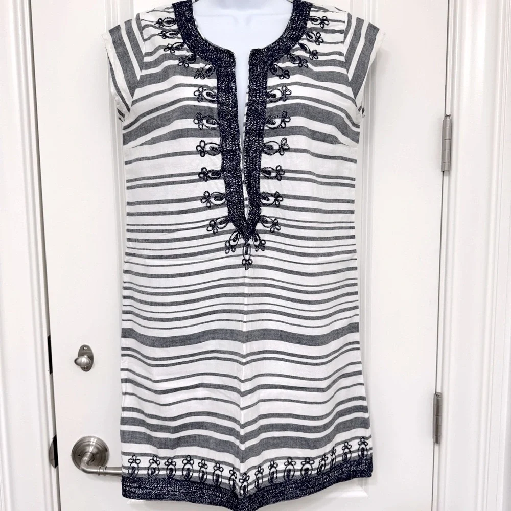 Calypso St. Barth Ro Striped Navy and White Embroidered Tunic Dress XS - Picture 4 of 8